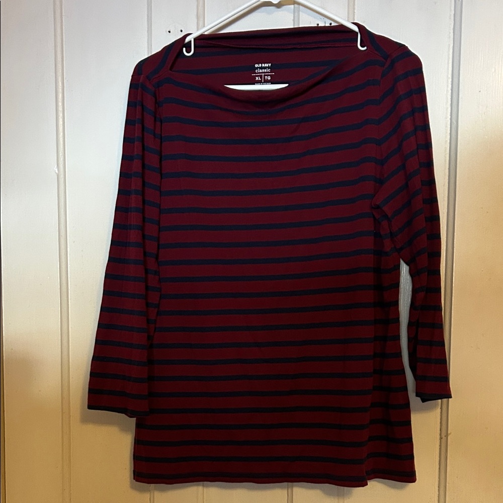 Old Navy Women's Long Sleeve Top - Red and Black Stripes